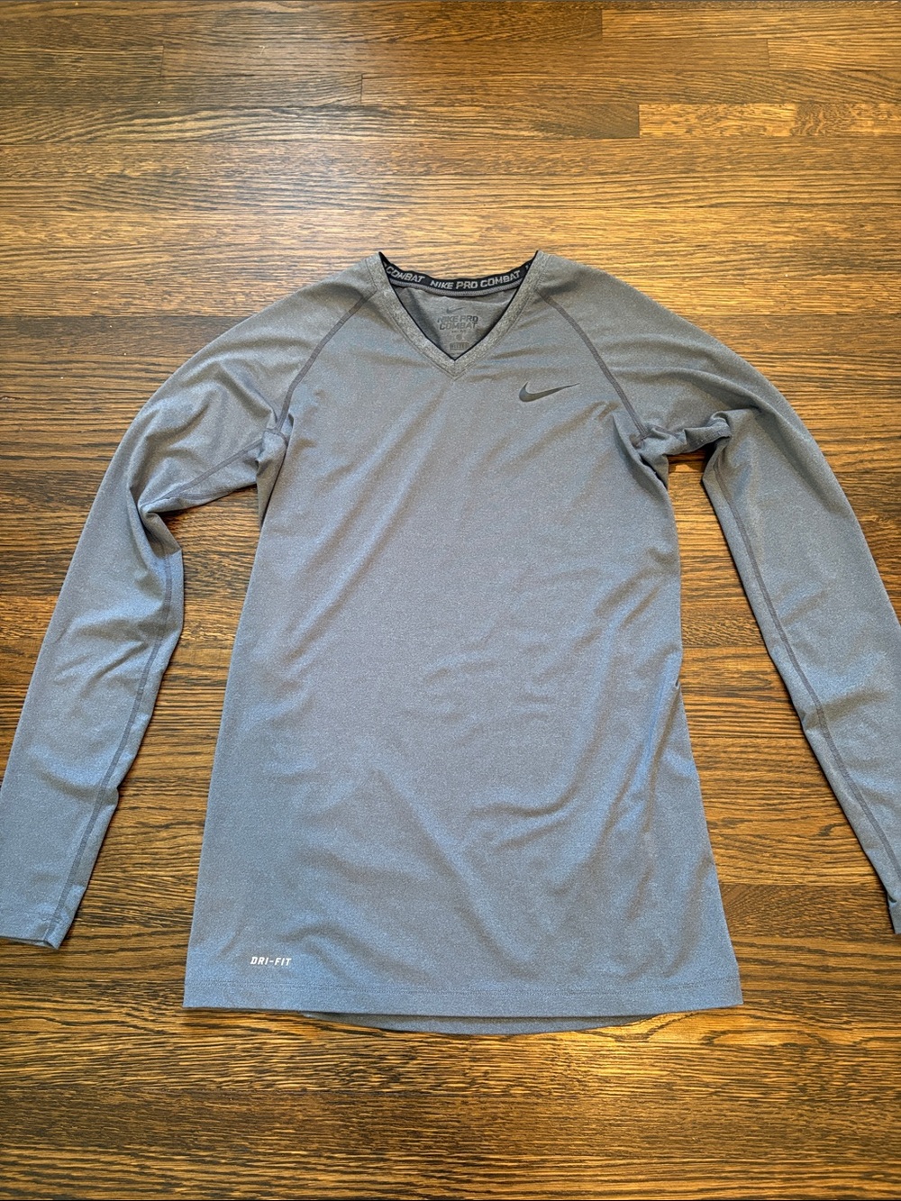 Nike Gray Long Sleeve V-Neck Dri-FIT Top